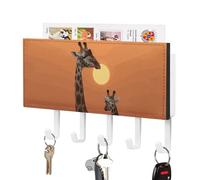 Rrtsmsgh Giraffe at Sunset Key Holder Wall Mounted, PU Leather Key Holder with 5 Hooks & Mail Organizer, Vintage Keys Rack for Hallway, Entryway, Kitchen