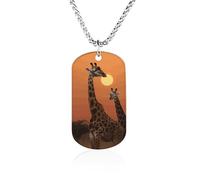 Rrtsmsgh Giraffe at Sunset Necklace Titanium Steel Rectangle Pendants, Chain Necklace Jewelry Gift for Men Women