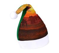 Rrtsmsgh Glitter Sequin Christmas Hat Funny Soft Xmas Cap Adult, African Animal Sunset Santa Hat for New Year Party