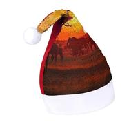 Rrtsmsgh Glitter Sequin Christmas Hat Funny Soft Xmas Cap Adult, African Animal Sunset Santa Hat for New Year Party