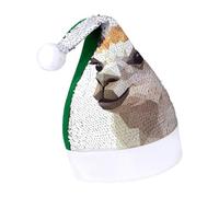 Rrtsmsgh Glitter Sequin Christmas Hat Funny Soft Xmas Cap Adult, Alpaca Avatar Santa Hat for New Year Party