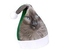 Rrtsmsgh Glitter Sequin Christmas Hat Funny Soft Xmas Cap Adult, Beautiful Siamese Cat Santa Hat for New Year Party