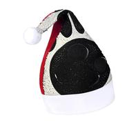 Rrtsmsgh Glitter Sequin Christmas Hat Funny Soft Xmas Cap Adult, Black And White Paw Print Santa Hat for New Year Party