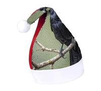 Rrtsmsgh Glitter Sequin Christmas Hat Funny Soft Xmas Cap Adult, Black Crow Birds on A Branch Santa Hat for New Year Party