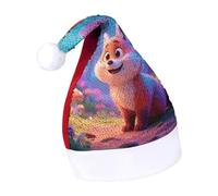 Rrtsmsgh Glitter Sequin Christmas Hat Funny Soft Xmas Cap Adult, Cartoon Fox Santa Hat for New Year Party, Red-style