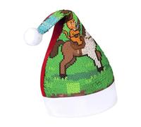 Rrtsmsgh Glitter Sequin Christmas Hat Funny Soft Xmas Cap Adult, Cat Cowboy Santa Hat for New Year Party, Red-style