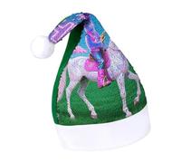 Rrtsmsgh Glitter Sequin Christmas Hat Funny Soft Xmas Cap Adult, Cat Cowboy with Rifle Rides A Horse on Green Grass Santa Hat for New Year Party, Green-style