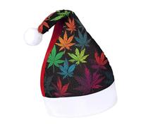 Rrtsmsgh Glitter Sequin Christmas Hat Funny Soft Xmas Cap Adult, Colorful Cannabis Leaves Santa Hat for New Year Party, Red-style