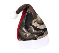 Rrtsmsgh Glitter Sequin Christmas Hat Funny Soft Xmas Cap Adult, Cowboy Black Hats Western Boots Santa Hat for New Year Party