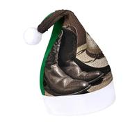 Rrtsmsgh Glitter Sequin Christmas Hat Funny Soft Xmas Cap Adult, Cowboy Black Hats Western Boots Santa Hat for New Year Party