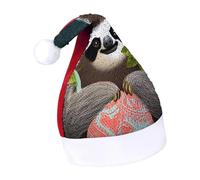 Rrtsmsgh Glitter Sequin Christmas Hat Funny Soft Xmas Cap Adult, Cute Sloth Santa Hat for New Year Party