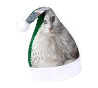 Rrtsmsgh Glitter Sequin Christmas Hat Funny Soft Xmas Cap Adult, Cute White Cat Santa Hat for New Year Party, Green-style