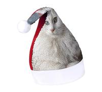 Rrtsmsgh Glitter Sequin Christmas Hat Funny Soft Xmas Cap Adult, Cute White Cat Santa Hat for New Year Party, Red-style
