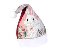 Rrtsmsgh Glitter Sequin Christmas Hat Funny Soft Xmas Cap Adult, Cute White Rabbit Print Santa Hat for New Year Party