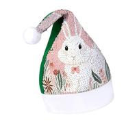 Rrtsmsgh Glitter Sequin Christmas Hat Funny Soft Xmas Cap Adult, Cute White Rabbit Print Santa Hat for New Year Party