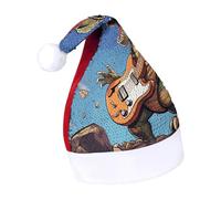 Rrtsmsgh Glitter Sequin Christmas Hat Funny Soft Xmas Cap Adult, Dinosaur Playing Guitar Santa Hat for New Year Party