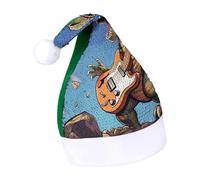 Rrtsmsgh Glitter Sequin Christmas Hat Funny Soft Xmas Cap Adult, Dinosaur Playing Guitar Santa Hat for New Year Party