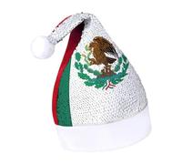 Rrtsmsgh Glitter Sequin Christmas Hat Funny Soft Xmas Cap Adult, Flag Of Mexico Santa Hat for New Year Party