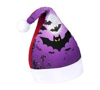Rrtsmsgh Glitter Sequin Christmas Hat Funny Soft Xmas Cap Adult, Halloween Flying Purple Bats Santa Hat for New Year Party