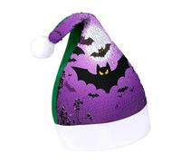 Rrtsmsgh Glitter Sequin Christmas Hat Funny Soft Xmas Cap Adult, Halloween Flying Purple Bats Santa Hat for New Year Party