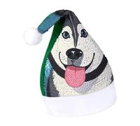 Rrtsmsgh Glitter Sequin Christmas Hat Funny Soft Xmas Cap Adult, Husky Dog Pattern Santa Hat for New Year Party