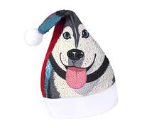 Rrtsmsgh Glitter Sequin Christmas Hat Funny Soft Xmas Cap Adult, Husky Dog Pattern Santa Hat for New Year Party