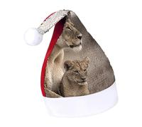 Rrtsmsgh Glitter Sequin Christmas Hat Funny Soft Xmas Cap Adult, Lioness with Cub Santa Hat for New Year Party, Red-style