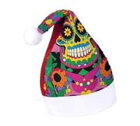 Rrtsmsgh Glitter Sequin Christmas Hat Funny Soft Xmas Cap Adult, Mexican Colourful Skull Santa Hat for New Year Party