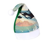 Rrtsmsgh Glitter Sequin Christmas Hat Funny Soft Xmas Cap Adult, Orca in The Sea Santa Hat for New Year Party, Green-style