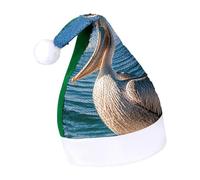 Rrtsmsgh Glitter Sequin Christmas Hat Funny Soft Xmas Cap Adult, Pelican Bird Blue Sea Santa Hat for New Year Party