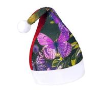 Rrtsmsgh Glitter Sequin Christmas Hat Funny Soft Xmas Cap Adult, Purple Butterflies Santa Hat for New Year Party