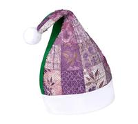 Rrtsmsgh Glitter Sequin Christmas Hat Funny Soft Xmas Cap Adult, Purple Flowers Collage Santa Hat for New Year Party