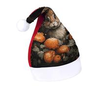 Rrtsmsgh Glitter Sequin Christmas Hat Funny Soft Xmas Cap Adult, Rabbit with Mushrooms Santa Hat for New Year Party
