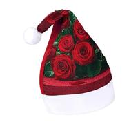 Rrtsmsgh Glitter Sequin Christmas Hat Funny Soft Xmas Cap Adult, Red And Roses Santa Hat for New Year Party