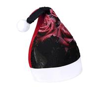 Rrtsmsgh Glitter Sequin Christmas Hat Funny Soft Xmas Cap Adult, Red Rose And Black Leaves Santa Hat for New Year Party