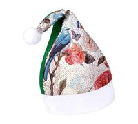 Rrtsmsgh Glitter Sequin Christmas Hat Funny Soft Xmas Cap Adult, Romantic Fancy Floral Birds Butterfly Santa Hat for New Year Party