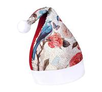 Rrtsmsgh Glitter Sequin Christmas Hat Funny Soft Xmas Cap Adult, Romantic Fancy Floral Birds Butterfly Santa Hat for New Year Party