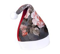 Rrtsmsgh Glitter Sequin Christmas Hat Funny Soft Xmas Cap Adult, Rose Flowers with Leaves Santa Hat for New Year Party
