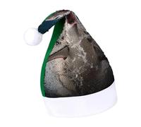 Rrtsmsgh Glitter Sequin Christmas Hat Funny Soft Xmas Cap Adult, Shark Attack Fish Santa Hat for New Year Party