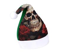 Rrtsmsgh Glitter Sequin Christmas Hat Funny Soft Xmas Cap Adult, Skull Rose-Red Santa Hat for New Year Party, Green-style