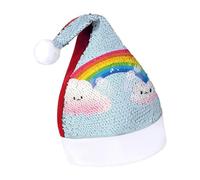 Rrtsmsgh Glitter Sequin Christmas Hat Funny Soft Xmas Cap Adult, Small Rainbow Santa Hat for New Year Party