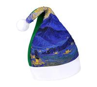 Rrtsmsgh Glitter Sequin Christmas Hat Funny Soft Xmas Cap Adult, Starry Night Mountains Santa Hat for New Year Party, Green-style