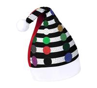 Rrtsmsgh Glitter Sequin Christmas Hat Funny Soft Xmas Cap Adult, Stripe Black And White Santa Hat for New Year Party