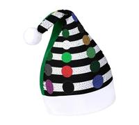 Rrtsmsgh Glitter Sequin Christmas Hat Funny Soft Xmas Cap Adult, Stripe Black And White Santa Hat for New Year Party