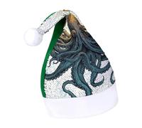 Rrtsmsgh Glitter Sequin Christmas Hat Funny Soft Xmas Cap Adult, Sun Ocean Octopus Santa Hat for New Year Party