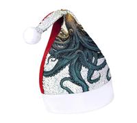 Rrtsmsgh Glitter Sequin Christmas Hat Funny Soft Xmas Cap Adult, Sun Ocean Octopus Santa Hat for New Year Party