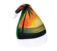 Rrtsmsgh Glitter Sequin Christmas Hat Funny Soft Xmas Cap Adult, Sunset Palm Tree Santa Hat for New Year Party