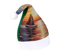 Rrtsmsgh Glitter Sequin Christmas Hat Funny Soft Xmas Cap Adult, Sunset Sailboat Santa Hat for New Year Party