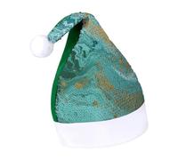 Rrtsmsgh Glitter Sequin Christmas Hat Funny Soft Xmas Cap Adult, Teal And Gold Marble Santa Hat for New Year Party