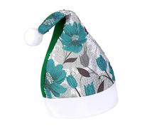 Rrtsmsgh Glitter Sequin Christmas Hat Funny Soft Xmas Cap Adult, Teal Grey And White Floral Santa Hat for New Year Party